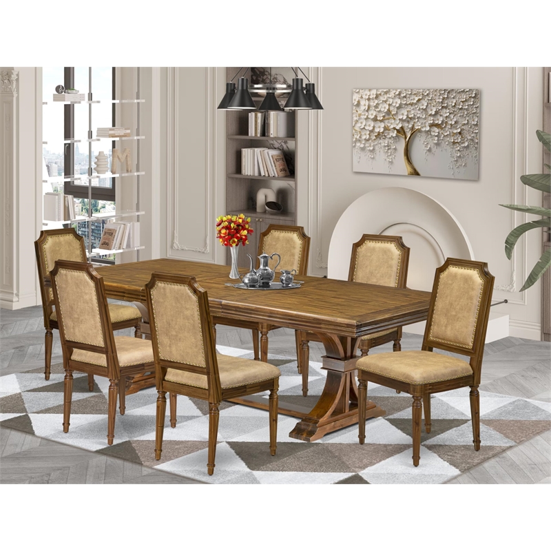 East West Furniture Northcliffe 7-Piece Kitchen Table Set in Walnut Finish