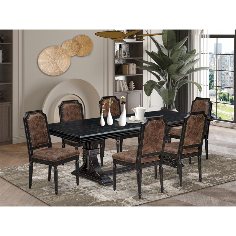 East West Furniture Northcliffe 7-Piece Modern Dining Table Set in Black Finish