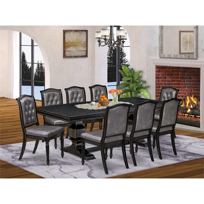 East West Furniture Laneville 9-Piece Modern Dining Table Set in Black Finish