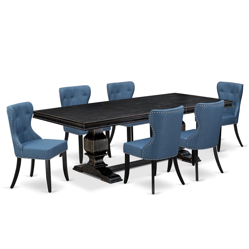 East West Furniture Laneville 7-Piece Modern Dining Table Set in Black Finish