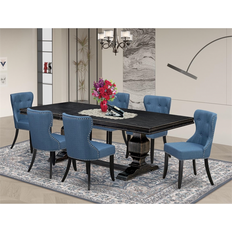 East West Furniture Laneville 7-Piece Modern Dining Table Set in Black Finish