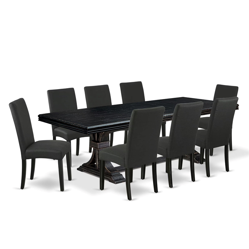 East West Furniture Northcliffe 9-Piece Kitchen Set in Black Finish
