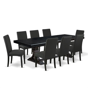 East West Furniture Northcliffe 9-Piece Kitchen Set in Black Finish