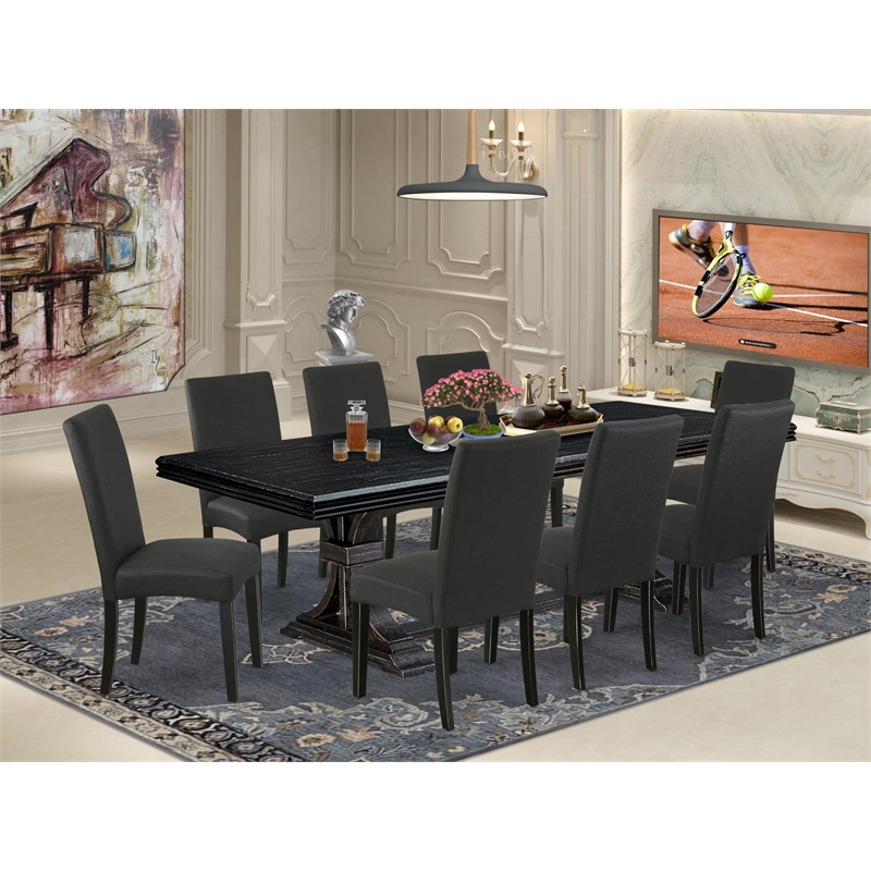 East West Furniture Northcliffe 9-Piece Kitchen Set in Black Finish