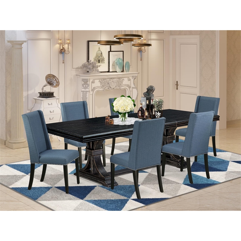 East West Furniture Northcliffe 7-Piece Modern Dining Table Set in Black Finish