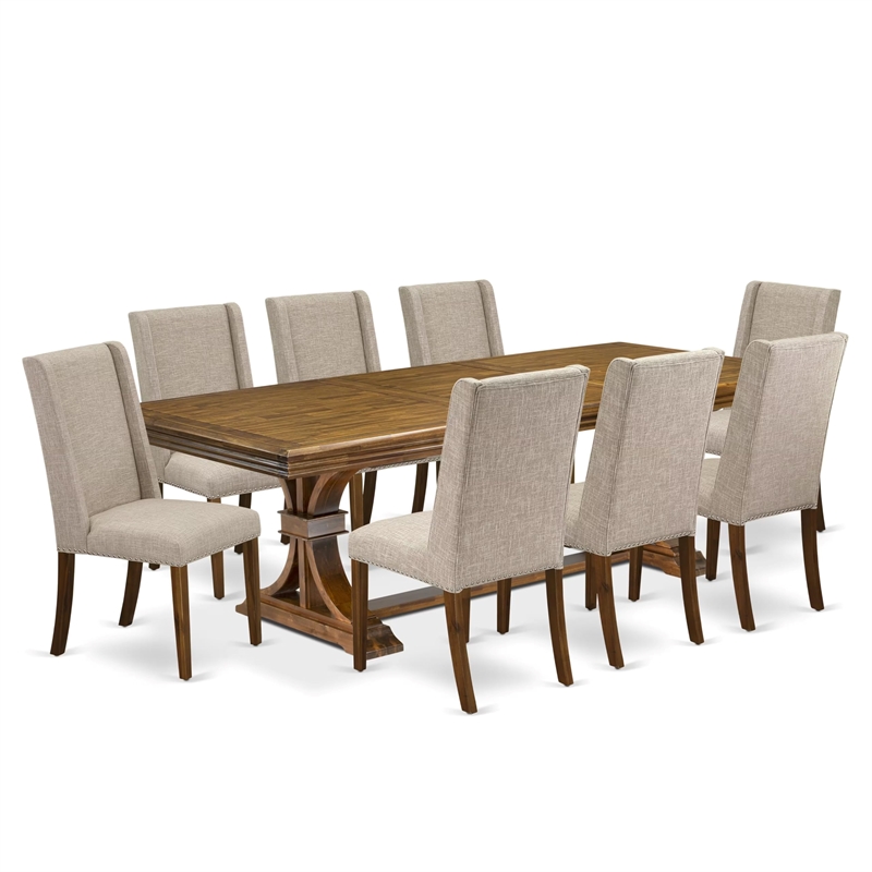 East West Furniture Northcliffe 9-Piece Modern Dining Table Set in Walnut Finish