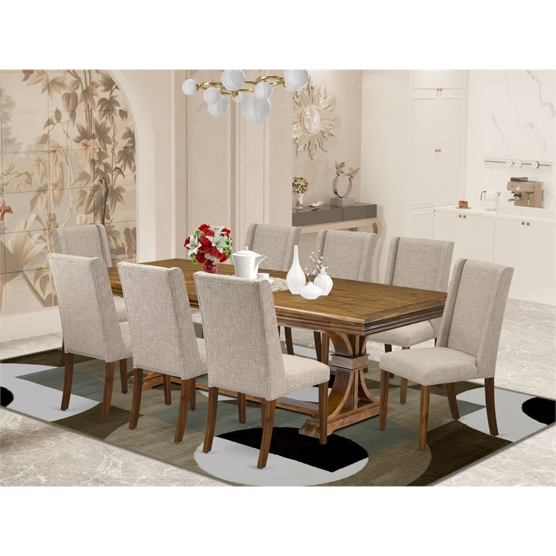 East West Furniture Northcliffe 9-Piece Modern Dining Table Set in Walnut Finish
