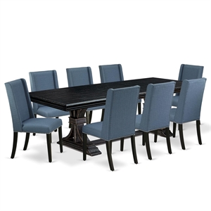 East West Furniture Northcliffe 9-Piece Kitchen Table Set in Black Finish