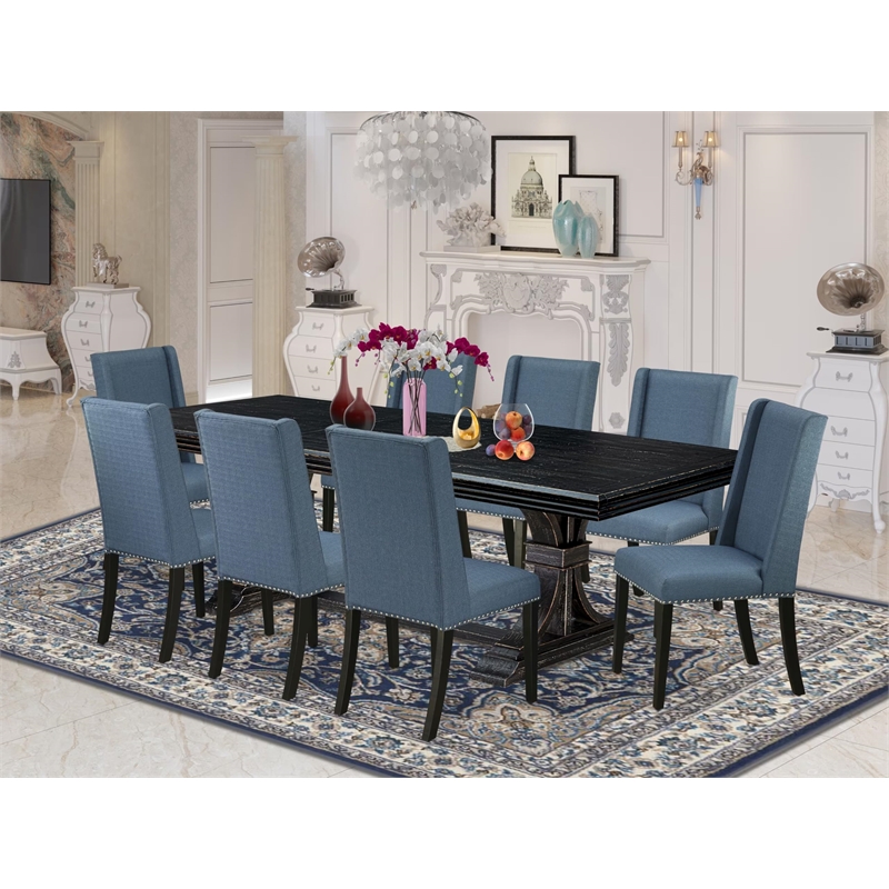 East West Furniture Northcliffe 9-Piece Kitchen Table Set in Black Finish