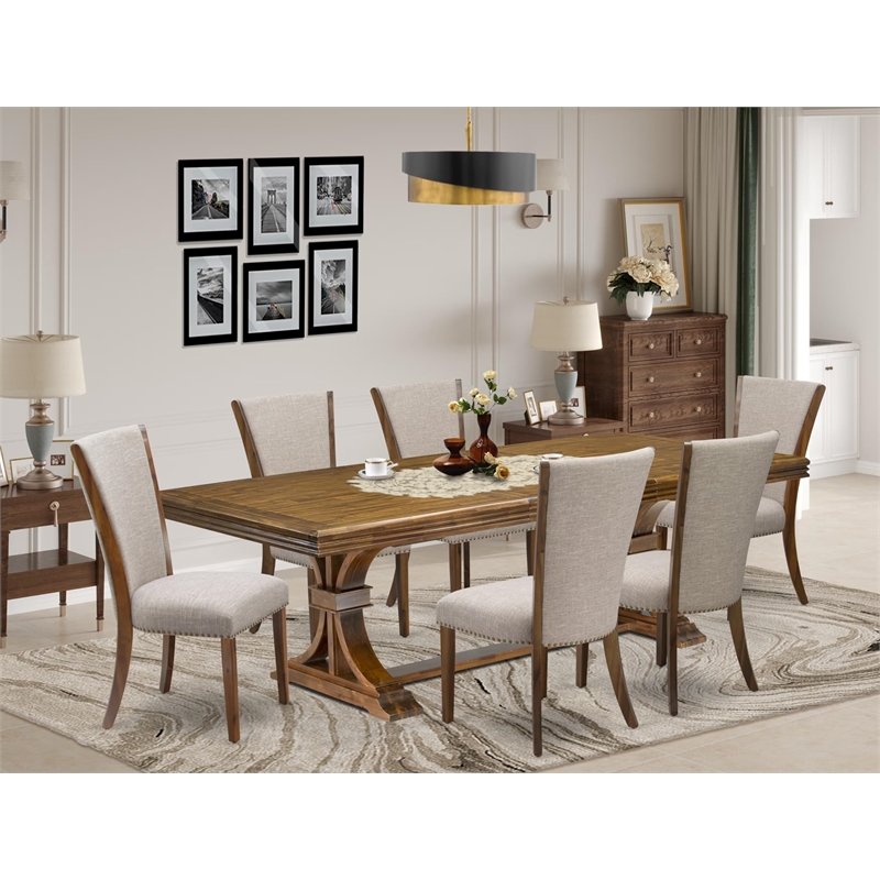 East West Furniture Northcliffe 7-Piece Dining Table Set in Walnut Finish