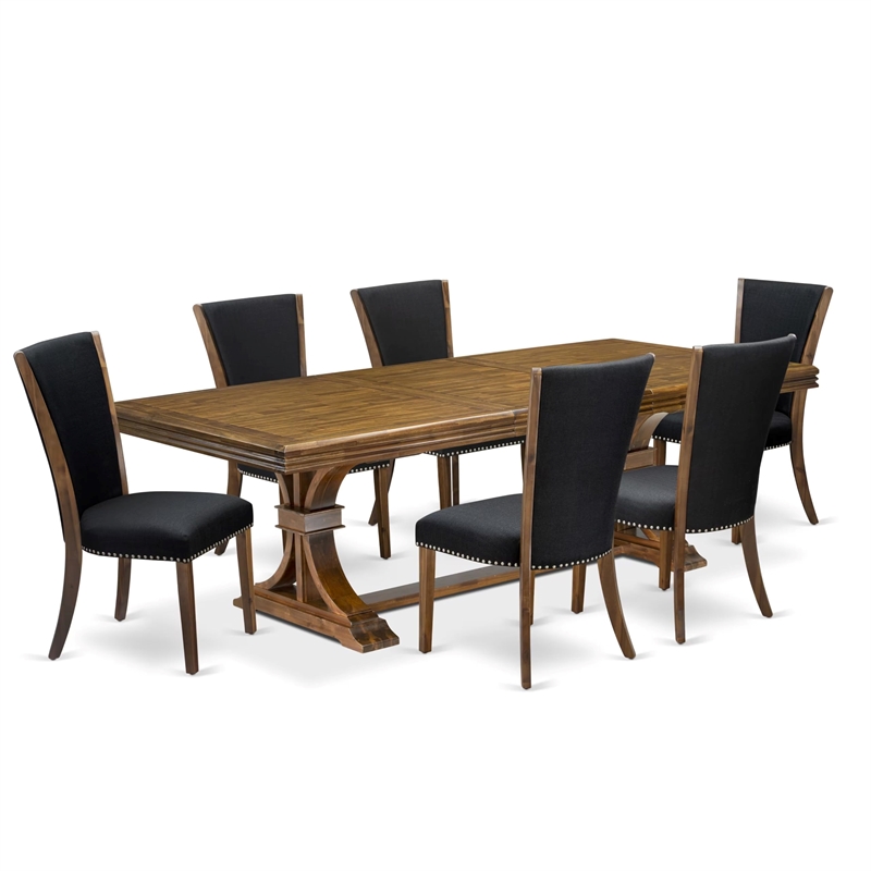 East West Furniture Northcliffe 7-Piece Dining Table Set in Walnut Finish