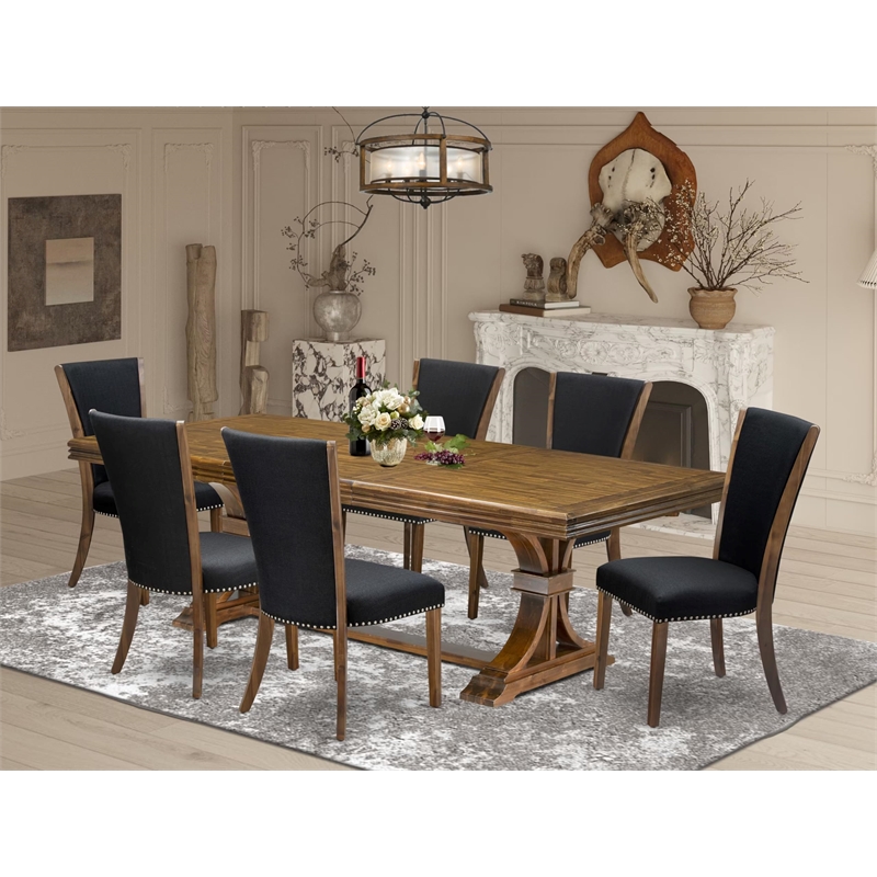 East West Furniture Northcliffe 7-Piece Dining Table Set in Walnut Finish