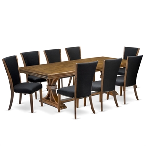East West Furniture Northcliffe 9-Piece Dining Table Set in Walnut Finish