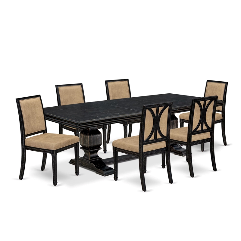 East West Furniture Northcliffe 7-Piece Modern Dining Table Set in Black Finish