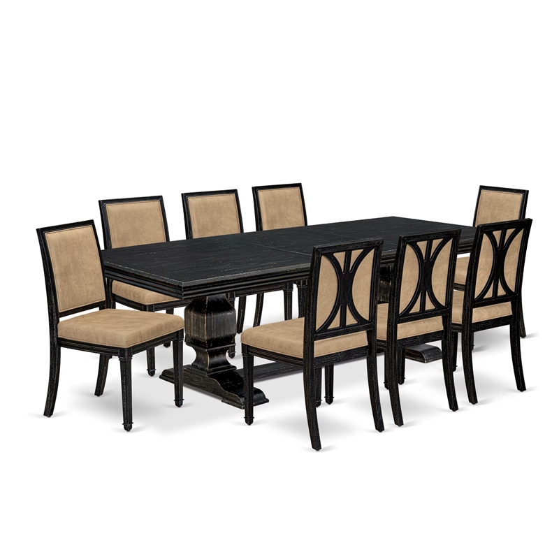 East West Furniture Northcliffe 9-Piece Dining Table Set in Black Finish