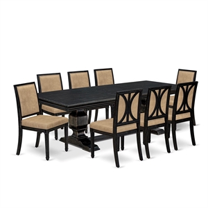 East West Furniture Northcliffe 9-Piece Dining Table Set in Black Finish
