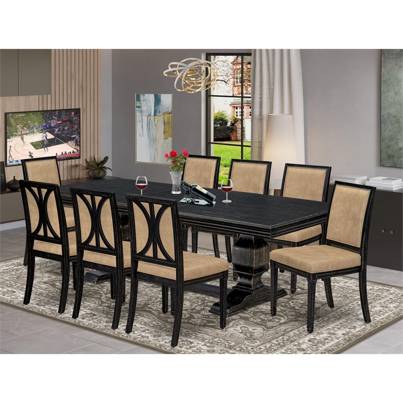 East West Furniture Northcliffe 9-Piece Dining Table Set in Black Finish