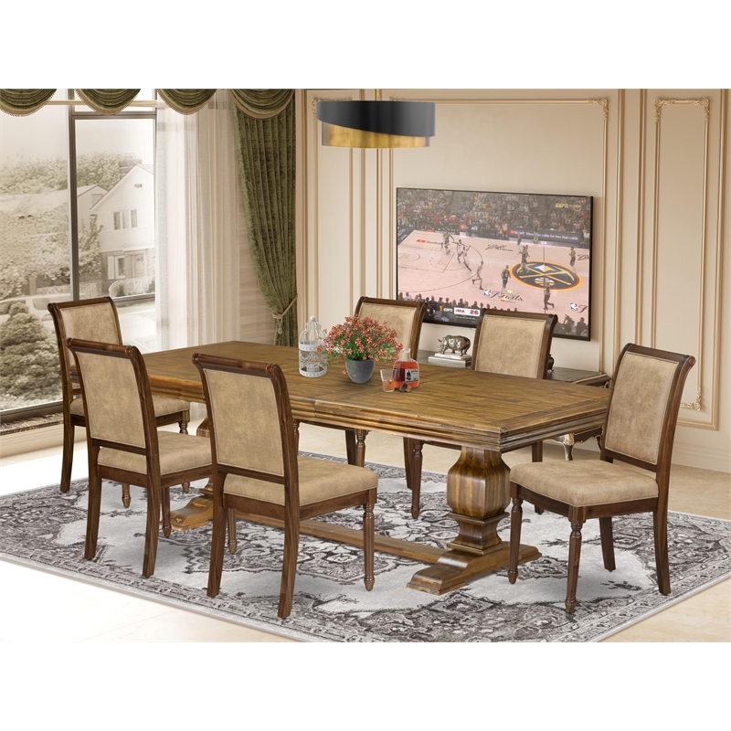 East West Furniture Northcliffe 7-Piece Kitchen Table Set in Walnut Finish