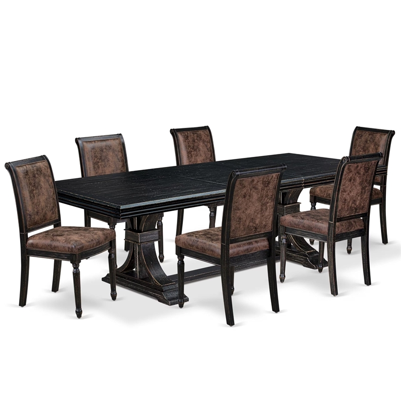 East West Furniture Northcliffe 7-Piece Modern Dining Table Set in Black Finish