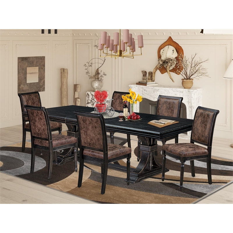 East West Furniture Northcliffe 7-Piece Modern Dining Table Set in Black Finish