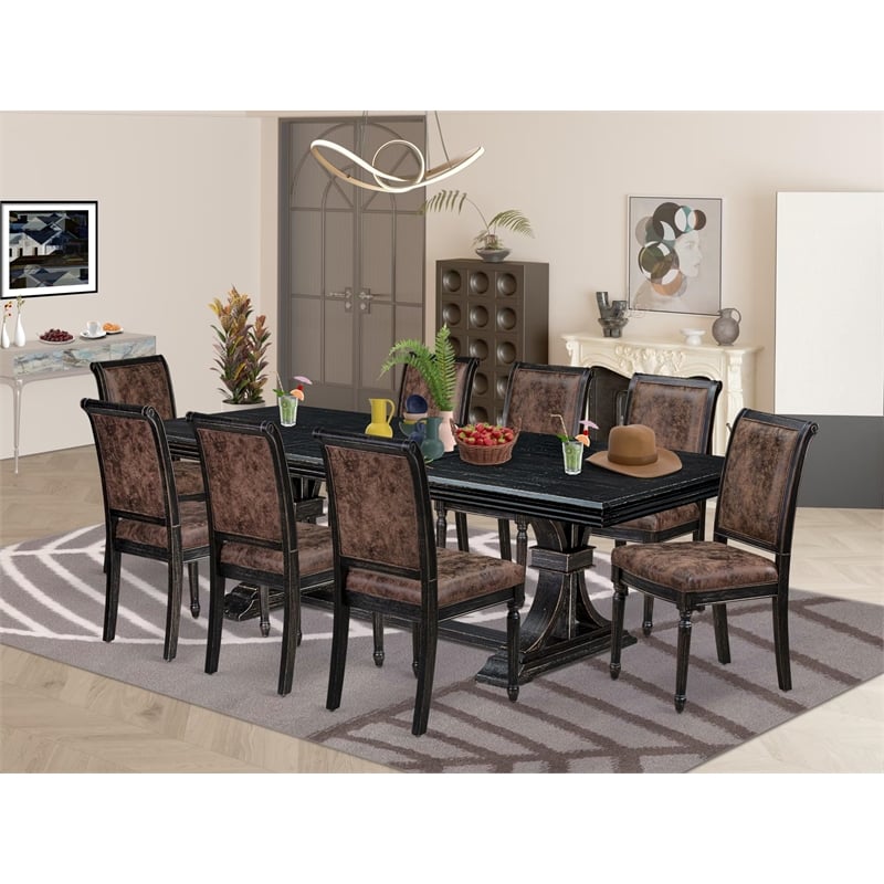 East West Furniture Northcliffe 9-Piece Kitchen Table Set in Black Finish