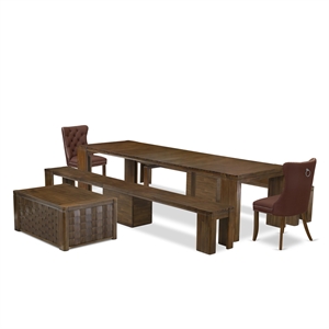 East West Furniture Xtenczar 6-Piece Extendable Dining Set in Walnut Finish