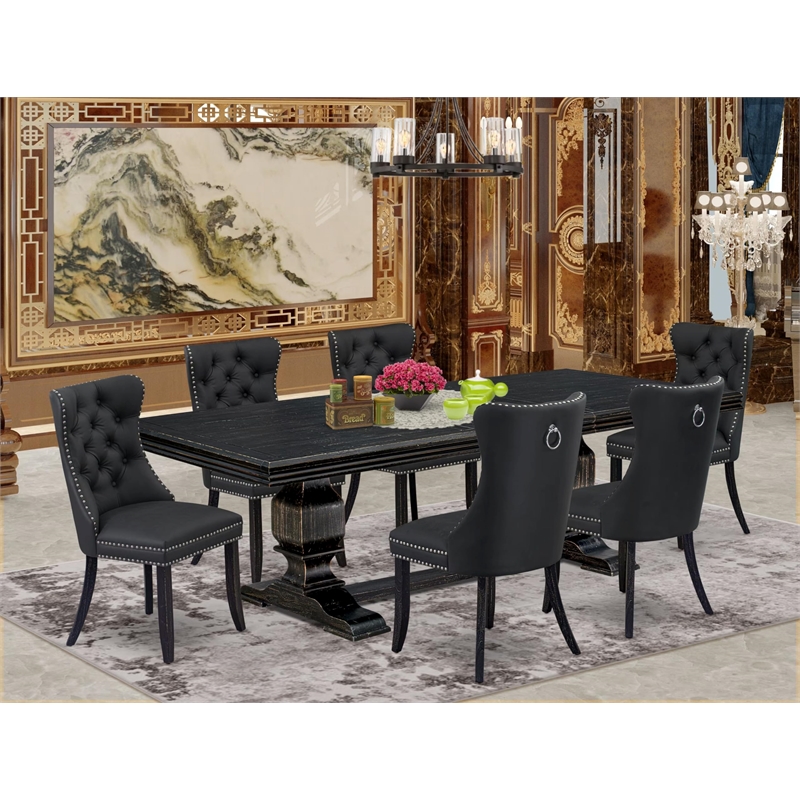 East West Furniture Northcliffe 7 Pieces Dining Set in Black Finish