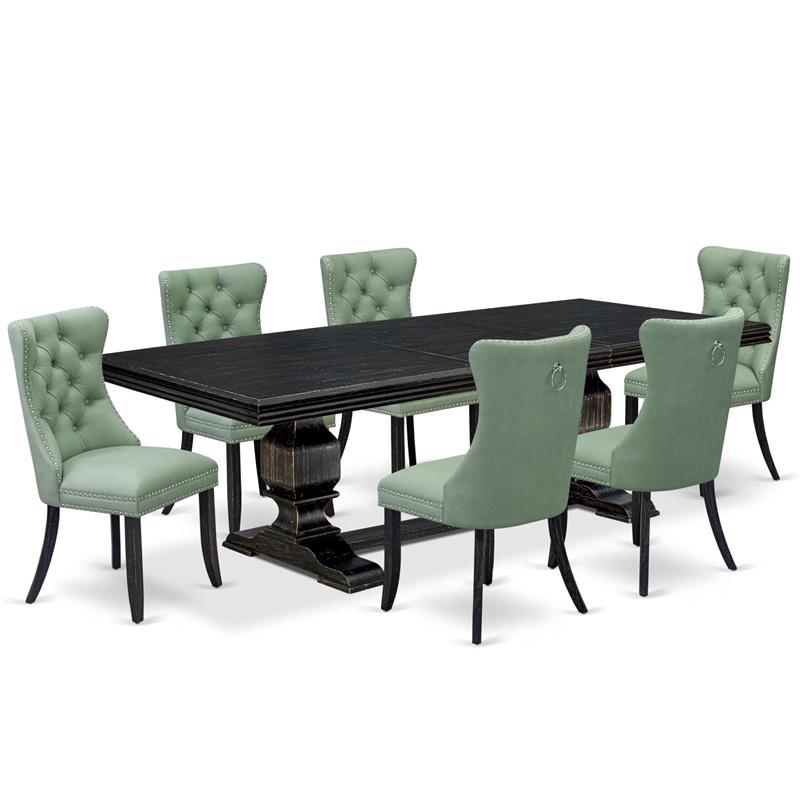 East West Furniture Northcliffe 7 Pieces Dining Set in Black Finish