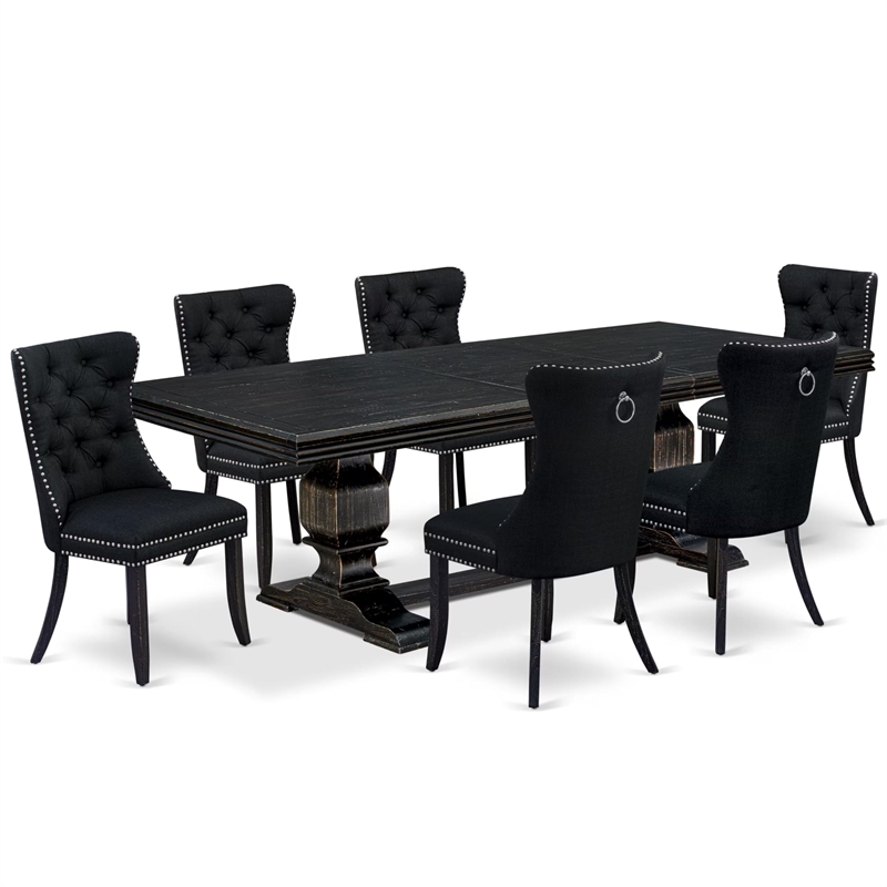 East West Furniture Northcliffe 7-Piece Kitchen Set in Black Finish