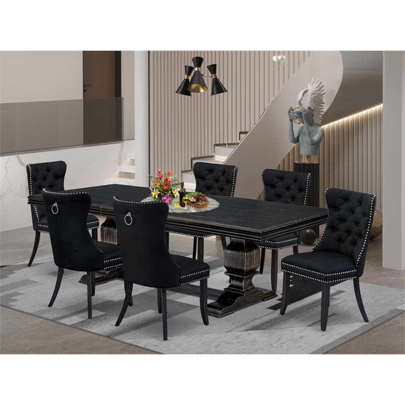 East West Furniture Northcliffe 7-Piece Kitchen Set in Black Finish