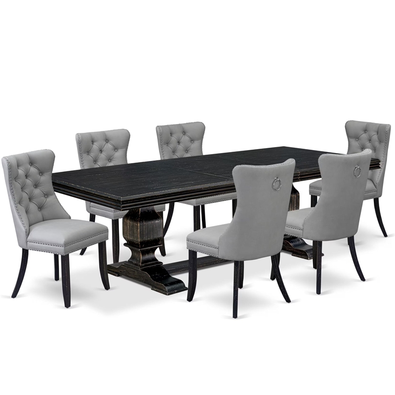 East West Furniture Northcliffe 7-Piece Dining Table Set in Black Finish