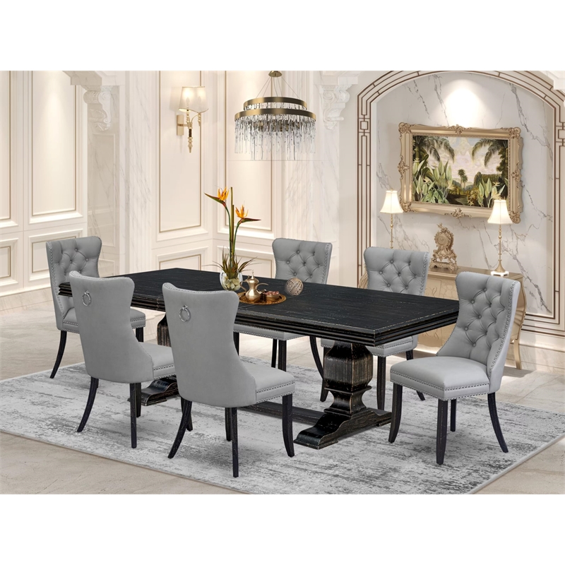 East West Furniture Northcliffe 7-Piece Dining Table Set in Black Finish