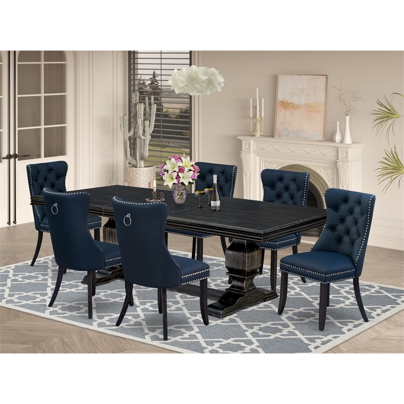 East West Furniture Northcliffe 7-Piece Dining Table Set in Black Finish