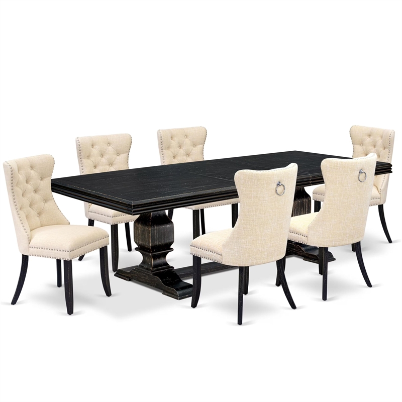 East West Furniture Northcliffe 7-Piece Dining Table Set in Black Finish