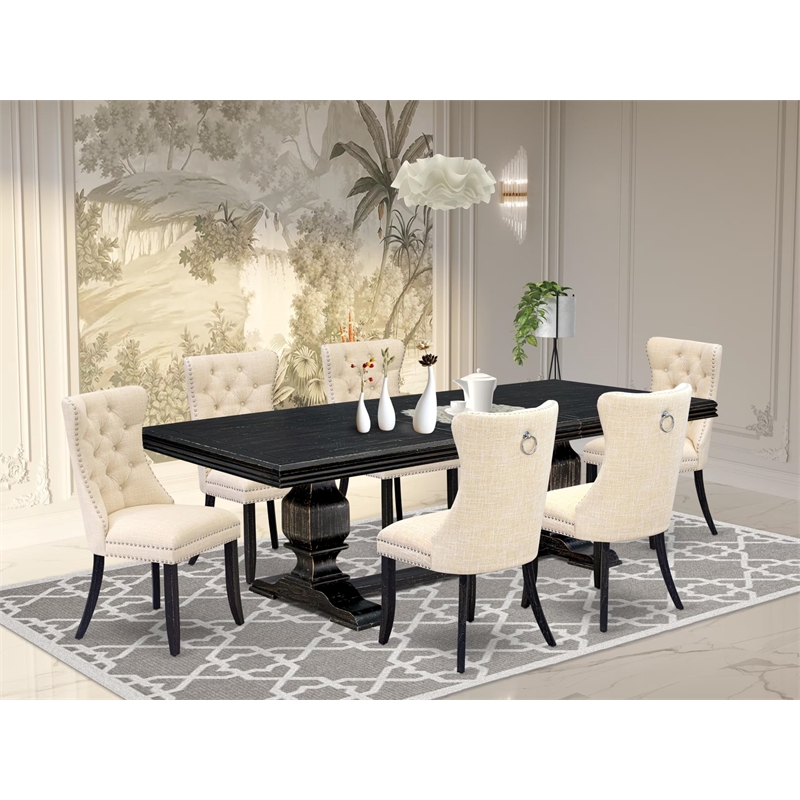 East West Furniture Northcliffe 7-Piece Dining Table Set in Black Finish