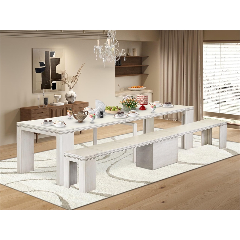 East West Furniture Xtenczar 2 Pieces Extendable Dining Set in White Finish