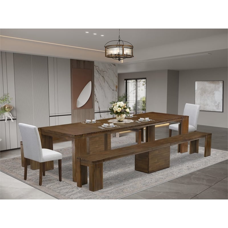 East West Furniture Xtenczar 5-Piece Extendable Dining Set in Walnut Finish