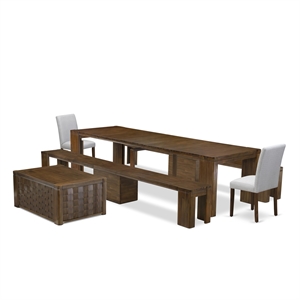 East West Furniture Xtenczar 6-Piece Extendable Dining Set in Walnut Finish