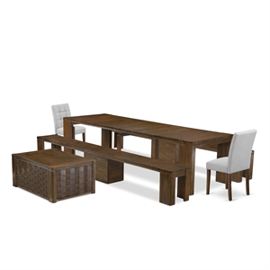 East West Furniture Xtenczar 6-Piece Extendable Dining Set in Walnut Finish