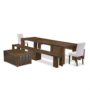 East West Furniture Xtenczar 6-Piece Extendable Dining Set in Walnut Finish