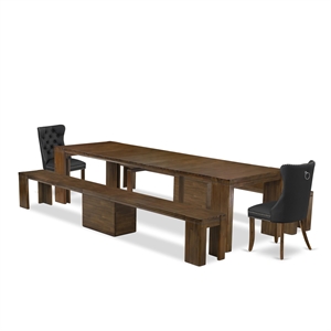 East West Furniture Xtenczar 5-Piece Extendable Dining Set in Walnut Finish