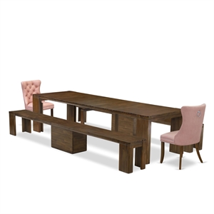 East West Furniture Xtenczar 5-Piece Extendable Dining Set in Walnut Finish