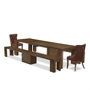 East West Furniture Xtenczar 5-Piece Extendable Dining Set in Walnut Finish