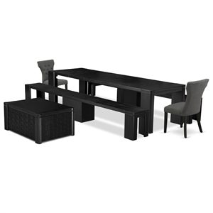 East West Furniture Xtenczar 6 -Piece Dining Room Table Set in Black Finish