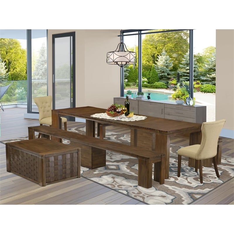 East West Furniture Xtenczar 6-Piece Extendable Dining Set in Walnut Finish