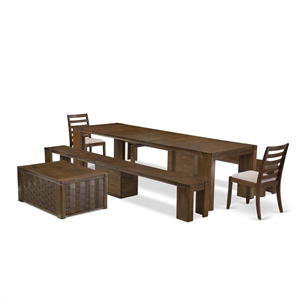 East West Furniture Xtenczar 6-Piece Extendable Dining Set in Walnut Finish
