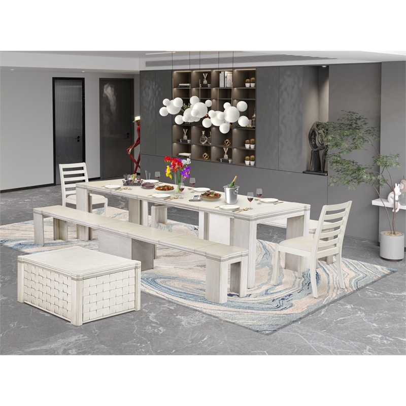 East West Furniture Xtenczar 6-Piece Extendable Dining Set in White Finish