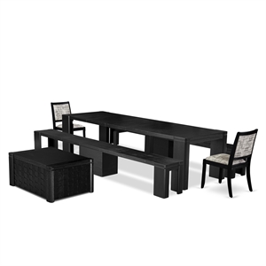 East West Furniture Xtenczar 6 -Piece Dining Room Table Set in Black Finish