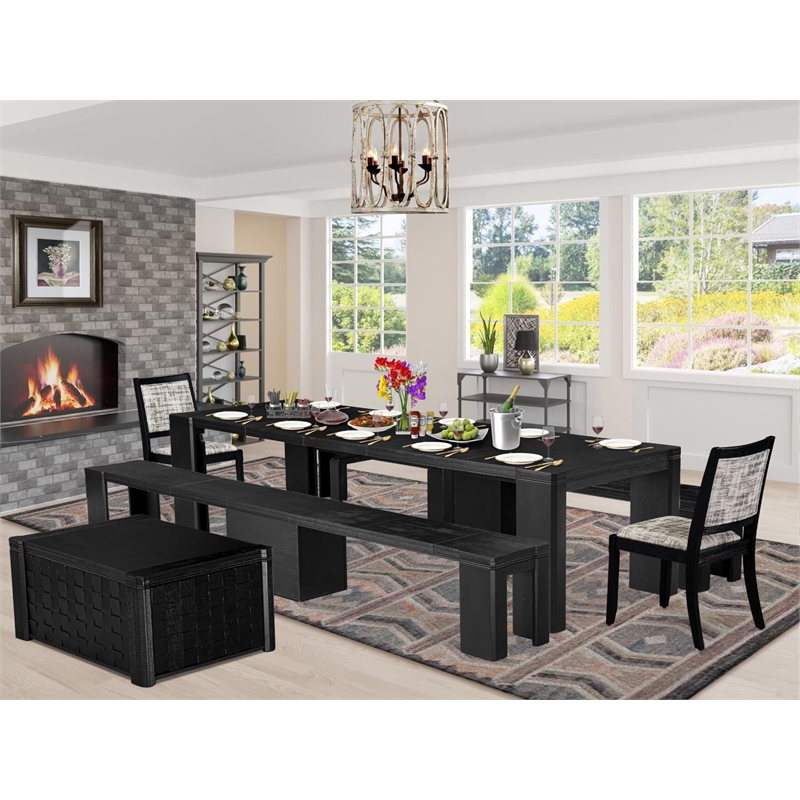 East West Furniture Xtenczar 6 -Piece Dining Room Table Set in Black Finish