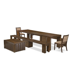 East West Furniture Xtenczar 6-Piece Extendable Dining Set in Walnut Finish